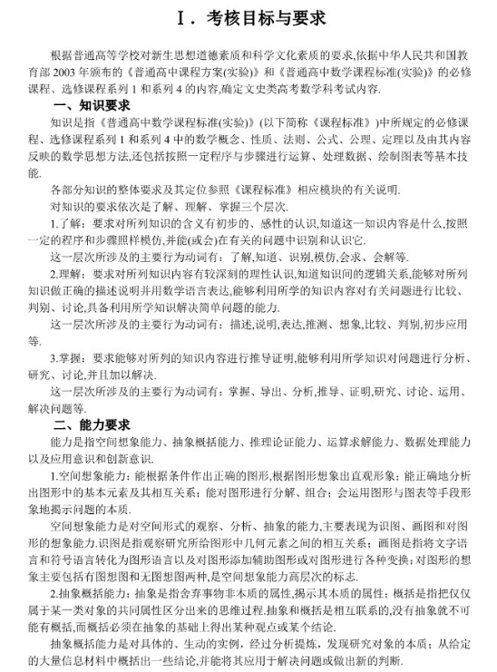 2019重庆高考文科数学考试大纲（完整）