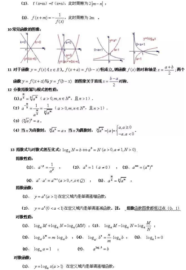 高中数学知识点全总结 必背的88个公式