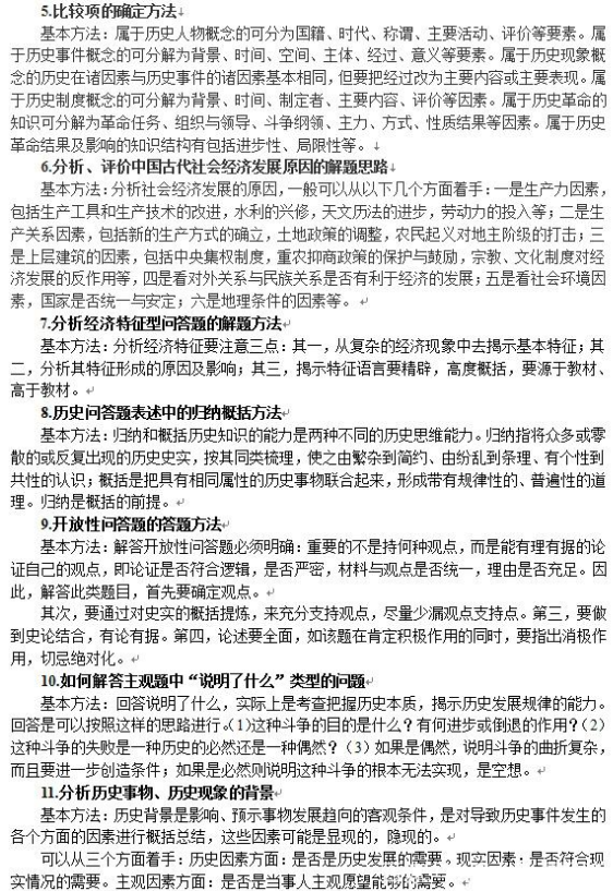 2020高中历史万能必背答题模板术语