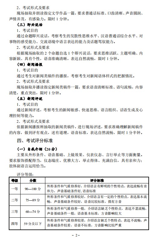 2021年湖北播音主持类统考考试大纲公布 考试科目及分值介绍