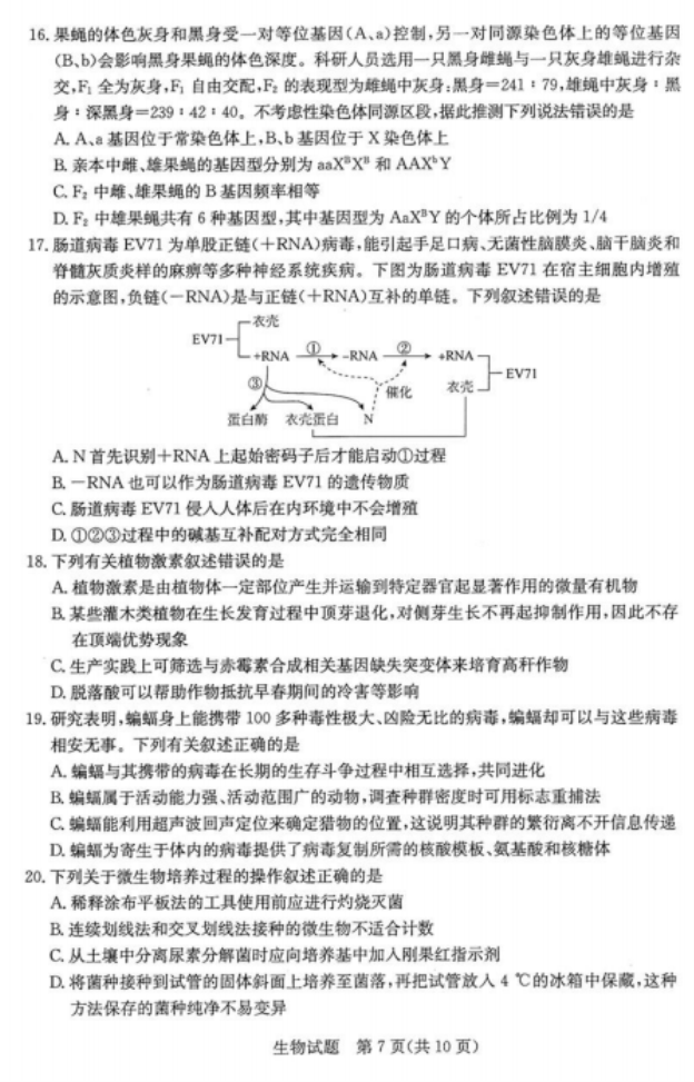 2020届山东省济南市高三生物开学模拟试题