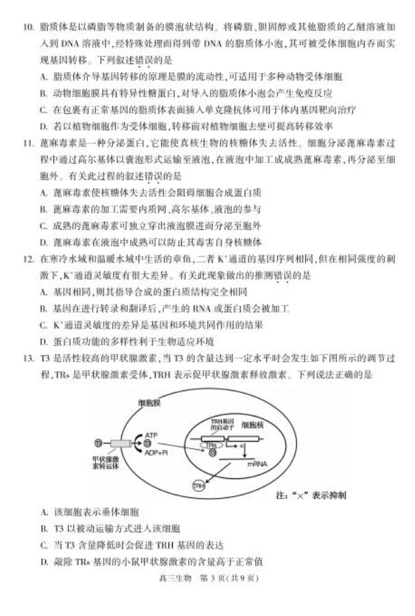 2020北京朝阳高三生物一模试题