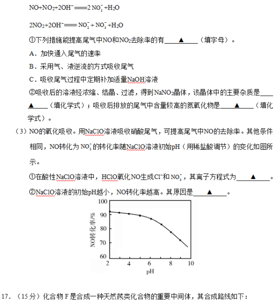 2019年江苏高考化学试题【精校版】