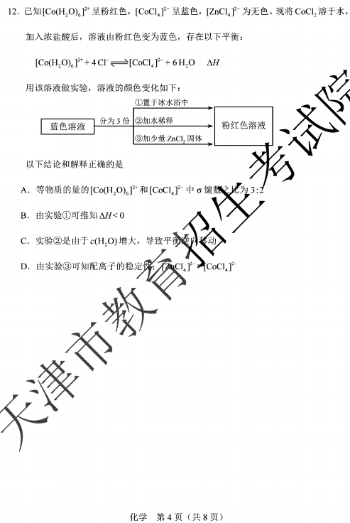 2020天津高考化学真题试卷【图片】