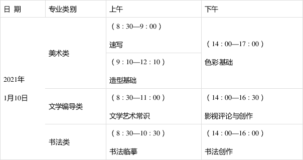 2021年普通高考艺术统考时间