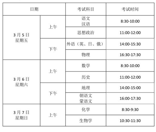 2021年辽宁学考考试具体时间安排