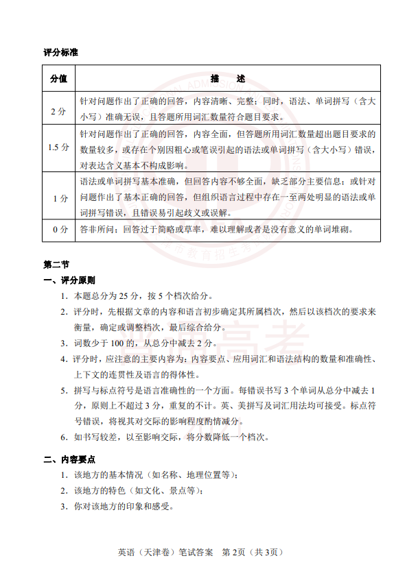 2021年3月高考英语试卷及参考答案（天津卷）