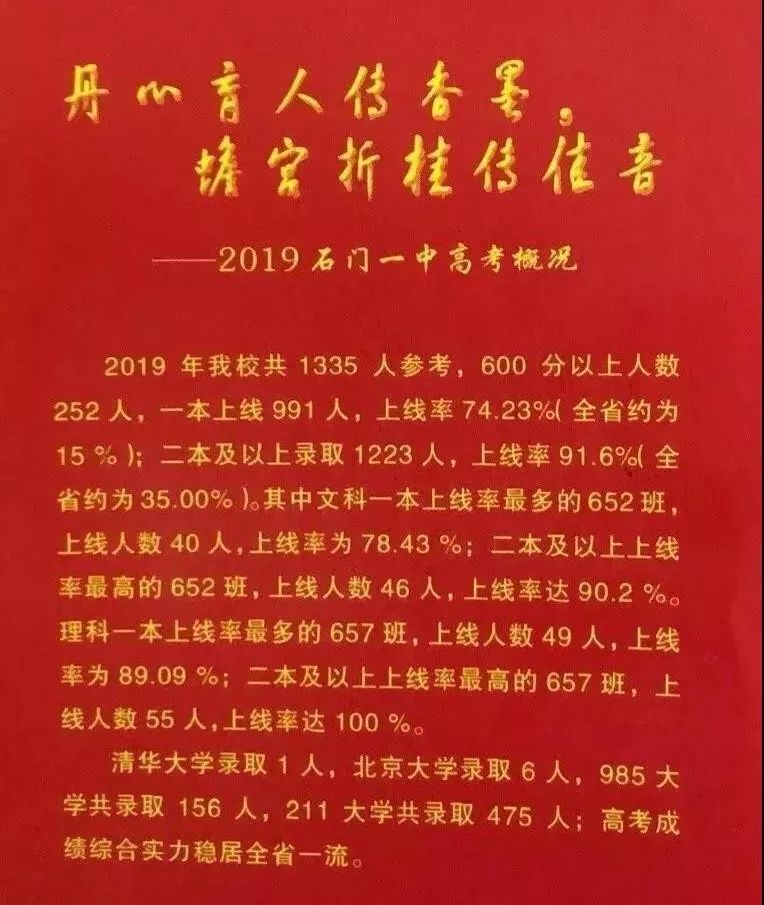 2019年高考石门一中喜报：7人被北大、清华录取！