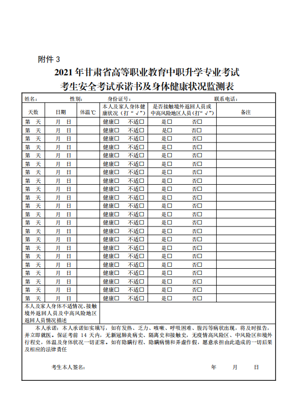 2021年甘肃高等职业教育考试报名方式及时间