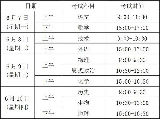 2021全国高考各科目时间安排 全国高考从几号开始