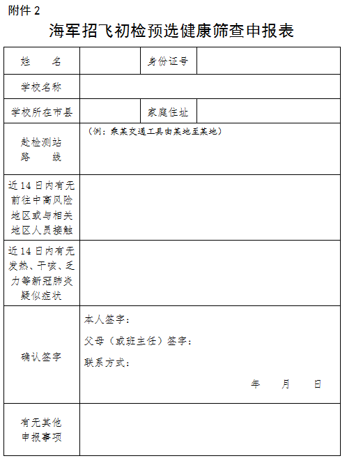 2022年度辽宁海军招飞初检预选工作安排