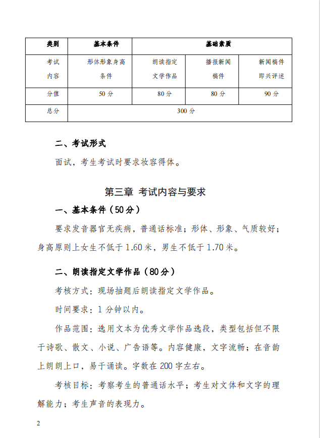 2022年云南省普通高校招生播音与主持专业统一考试说明