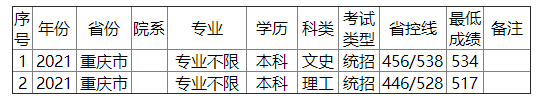 金陵科技学院2021年重庆市录取分数线