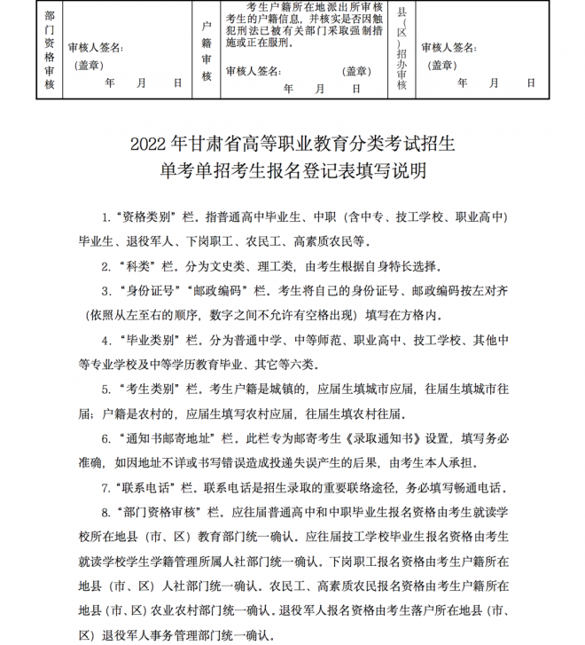 2022年甘肃高等职业教育分类考试招生工作通知