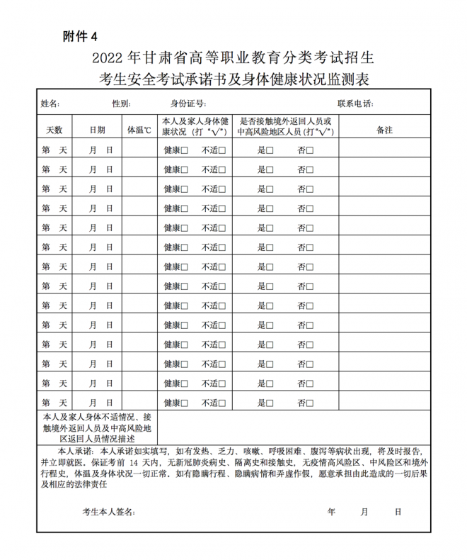 2022年甘肃高等职业教育分类考试招生工作通知