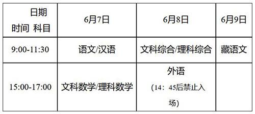 2022年西藏普通高等学校招生考试和对口高职考试安排通知