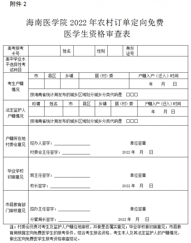 2022年海南农村订单定向免费医学生招生工作通知